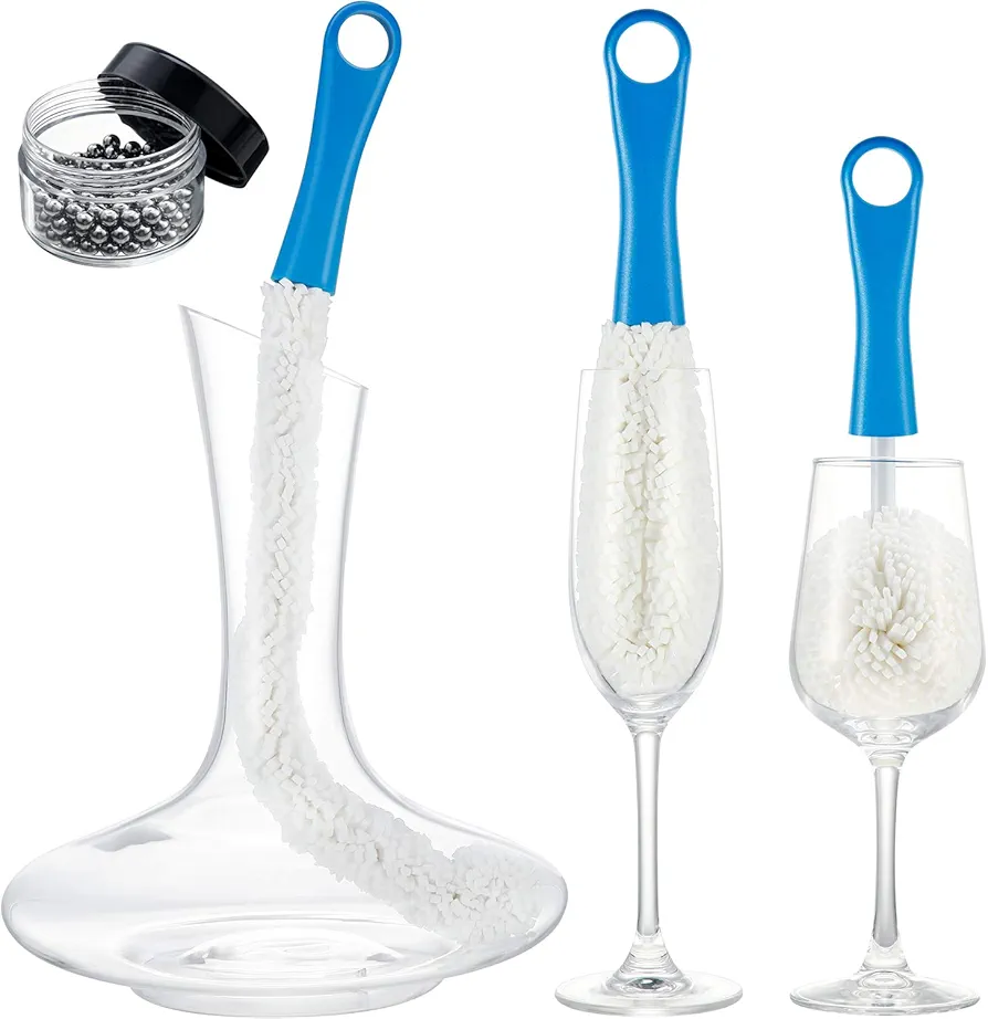 Boao 3 Pcs Decanter Cleaning Brush Wine Glass Cleaner Brush Flexible Bottle Cleaning Brush Set with Cleaning Beads Household Tools for Cleaning Decanters Goblets Glasses Cups(Blue)