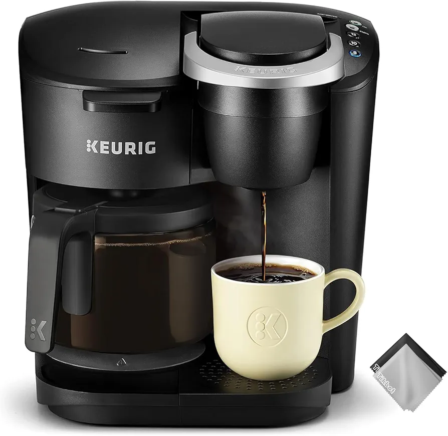 Keurig K-Duo Essentials K-Cup Pod Black, Single-Serve Coffee Maker (K-Duo), W/Cloth