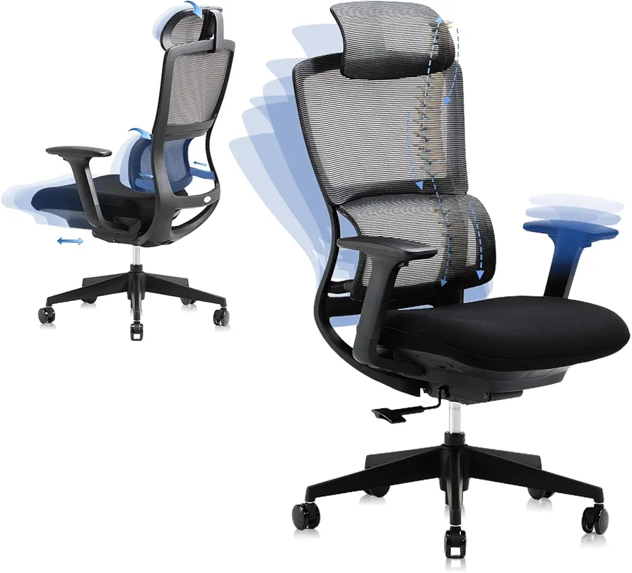 Yoga Ball Inspired Ergonomic Chair, Adaptive Lumbar Support Gaming Chair Black, Silky Structured Comfy Office Chair 3D Armrests 131° Recline, Big Mesh Back Foam Seat, Certified Heavy Duty Desk Chair