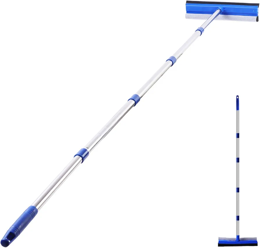 72" Window Squeegee for Window Cleaning - Long Handle Window Cleaner Tool with Rubber Blade and Sponge Scrubber, 2 in 1 Window Washing Kit with Extension Pole for Home, Car Windshield and Glass