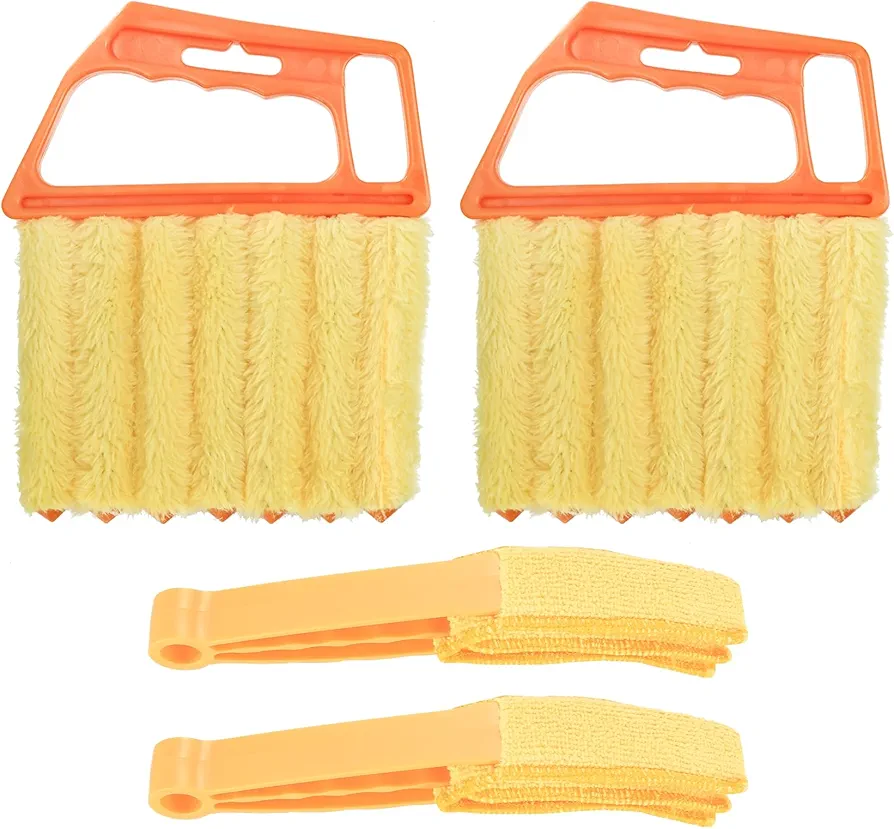 4pcs Window Venetian Blind Cleaner Duster Tool, Include 2pcs 7 Finger Blind Duster Brush & 2pcs Shutter Cleaner Brushes, Blinds Cleaning Brush Tool for Blinds Air Conditioner Vent Keyboard