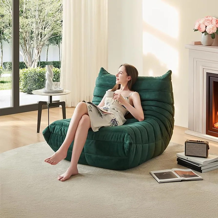 Fireside Chair, Lazy Floor Sofa Couch, Corner Bean Bag Chair, Tatami Sofa, Corner Chair Sofa,Sofa for Living Room Bedroom Salon Office Apartment or Gaming Venue (Green)