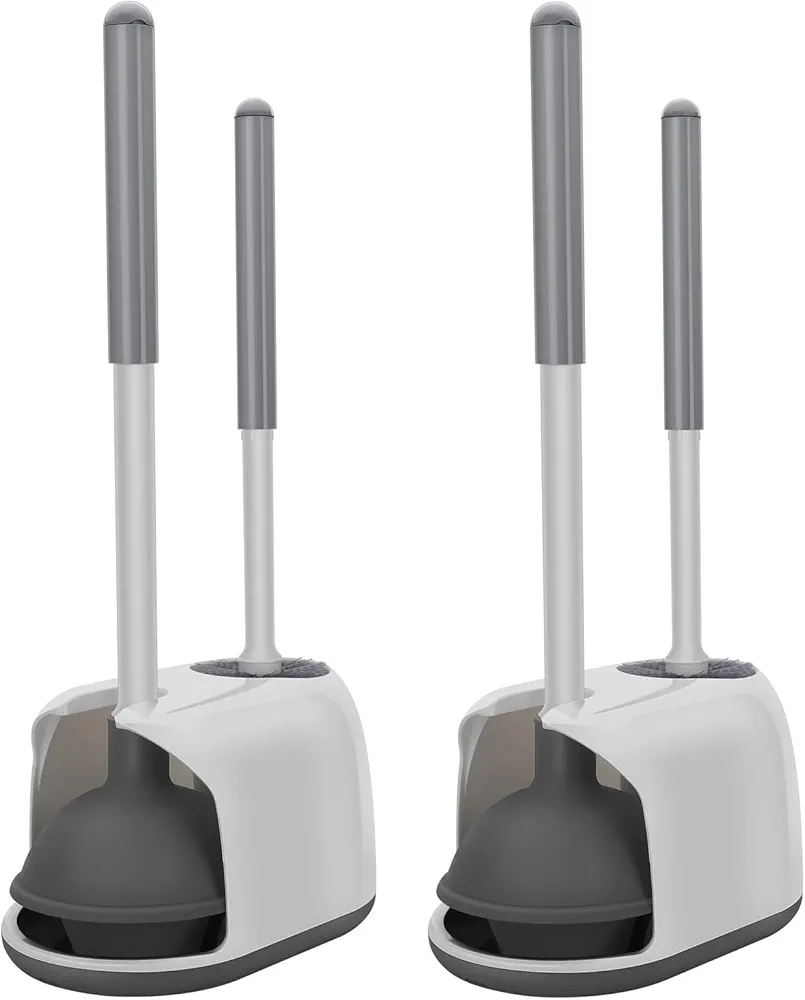 SetSail Toilet Brush and Plunger Set, 2 Packs Toilet Plungers for Bathroom Heavy Duty Toilet Bowl Brush and Holder Hidden Toilet Plunger and Brush Set for Deeply Cleaning -White & Grey