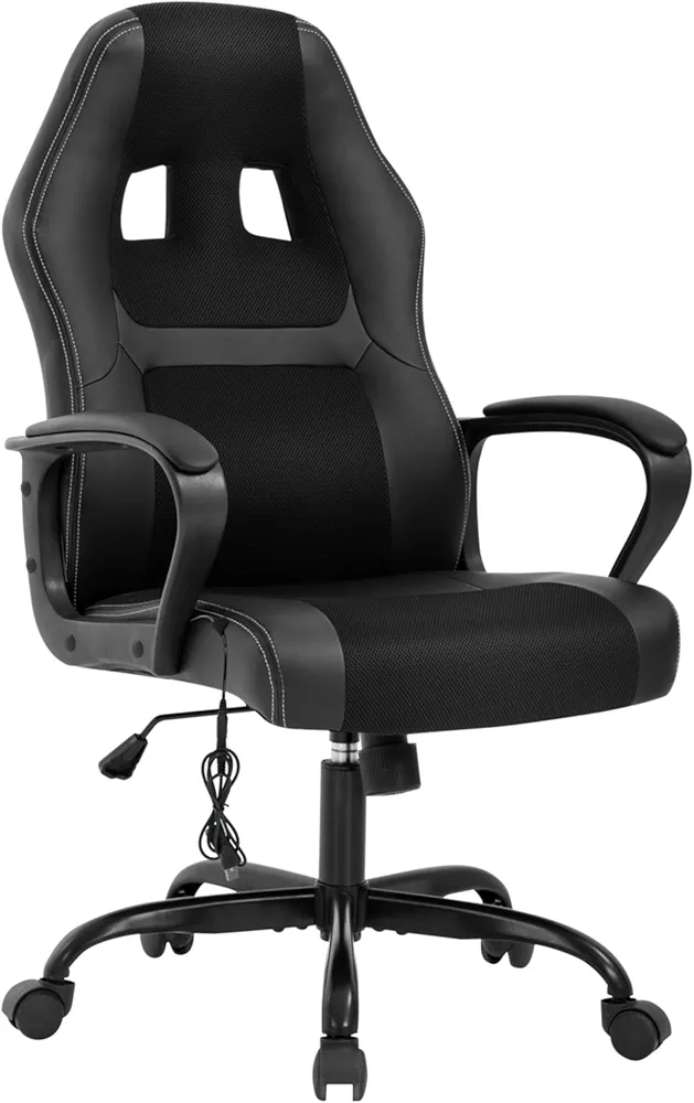 24/7 Shop at Home Angus Modern Adjustable Height Faux Leather Office 360-Degree Swivel, Lumbar Vibration Massage, Padded Armrest, Ergonomic Gaming Chair for Adults, Black