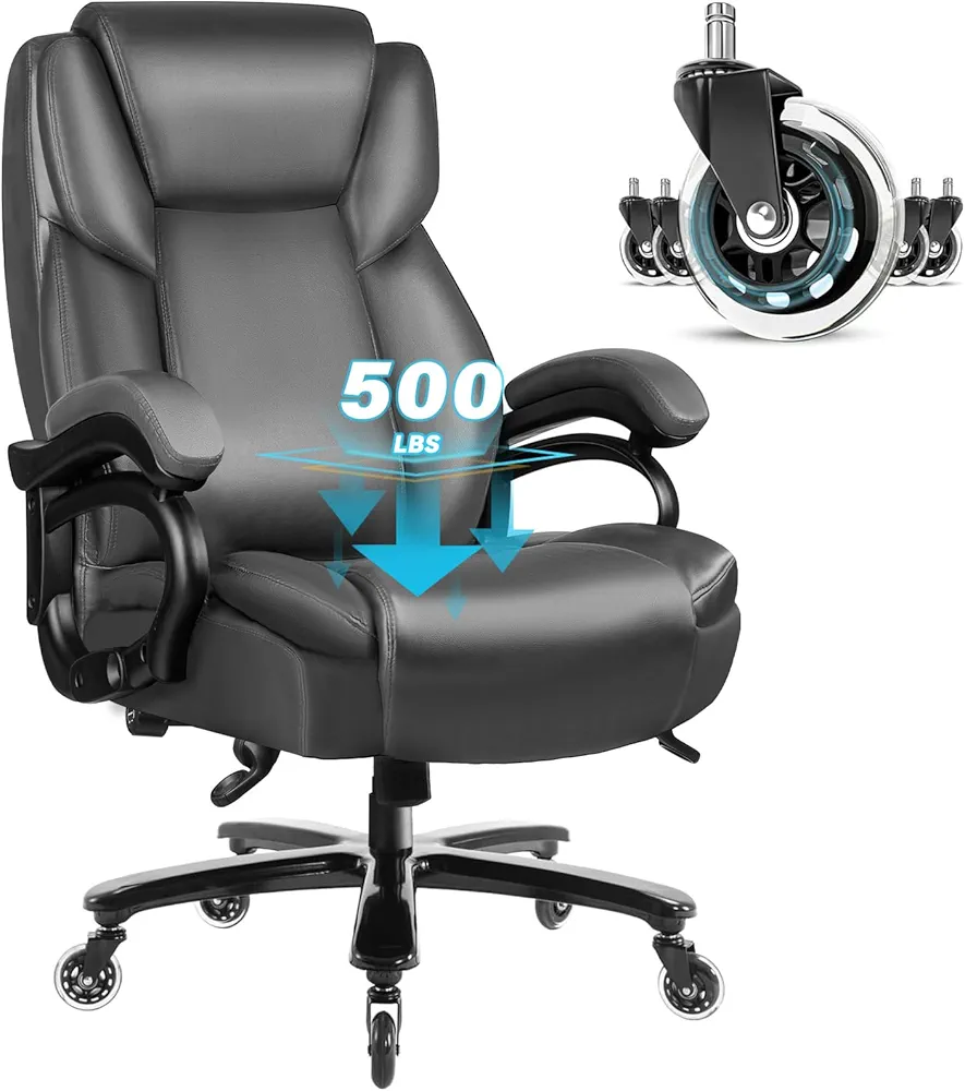 OFIKA Big and Tall Office-Chair 500lbs - Adjustable Lumbar Support, Office Chair for Heavy People, Heavy Duty High Back Executive Desk Chair with Wide Seat and Quiet Rubber Wheels, Large Office Chair