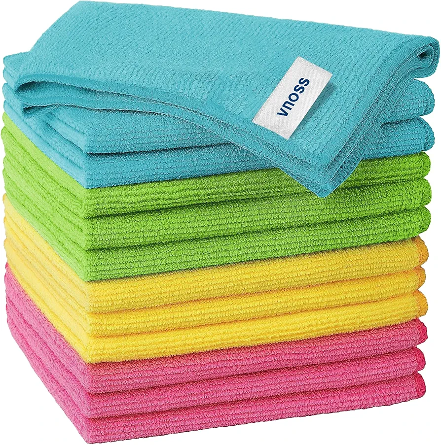 Microfiber Cleaning Cloth, Pack of 12 Cleaning Rag, Super Absorbent and Lint Free Cleaning Towels with 4 Color Assorted, 12"X12"(Blue/Green/Yellow/Pink)