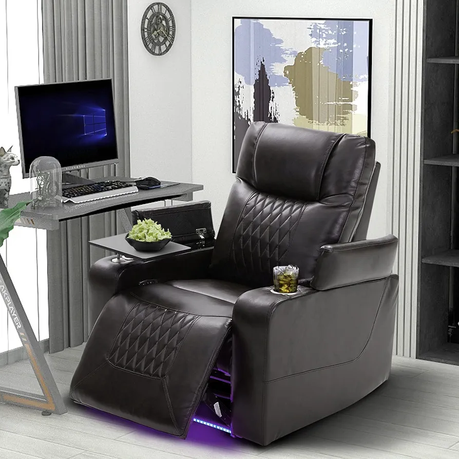 Merax Electric recliner chair with USB Charge Port, 360 Swivel Tray Table, Hand in-Arm Storage, and Cup Holders, ambient lighting Gaming Home Theater Seating