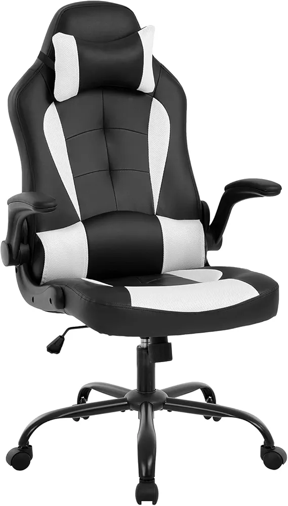 PC Gaming Chair Ergonomic Office Chair Computer Desk Chair with Armrests Headrest and Lumbar Support High Back PU Leather Executive Racing Chair for Home (White)