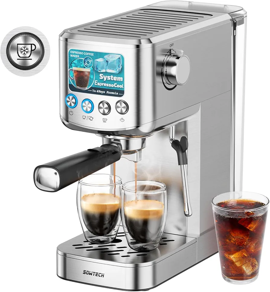 Espresso Machine 20 Bar,Professional Espresso Maker with Milk Frother,Expresso Coffee Machine with 42 oz Removable Water Tank,Stainless Steel,Silver