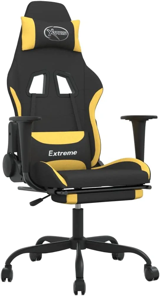 vidaXL Adjustable Gaming Chair with Footrest and High Backrest - Black and Yellow Polyester Fabric, Modern Office and Home Seating Solution