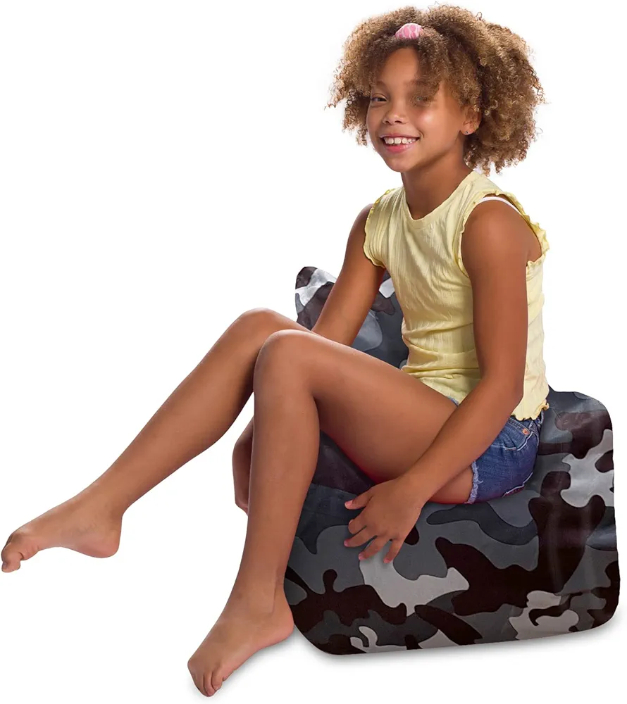 Posh Creations Structured Comfy Bean Bag Chair for Gaming, Reading and Watching TV, Pasadena Chair, Nylon - Camo Dark and Black Gray