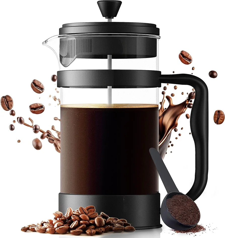 Utopia Kitchen 34 Ounce 1 Liter French Press Coffee Maker, Tea Maker, Travel Coffee Presses, Heat Resistant Thickened Borosilicate Coffee Pot for Camping Travel Gifts, Black Pack of 1
