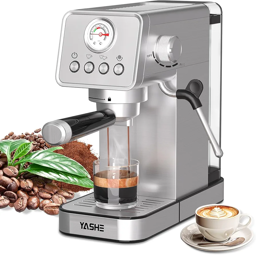 YASHE Espresso Machines 20 Bar, Upgraded 1350W Espresso Maker with Milk Frother Steam Wand and 37.2oz Removable Water Tank, Semi-Automatic Steam Espresso Coffee Maker, Cappuccino Machine for Home