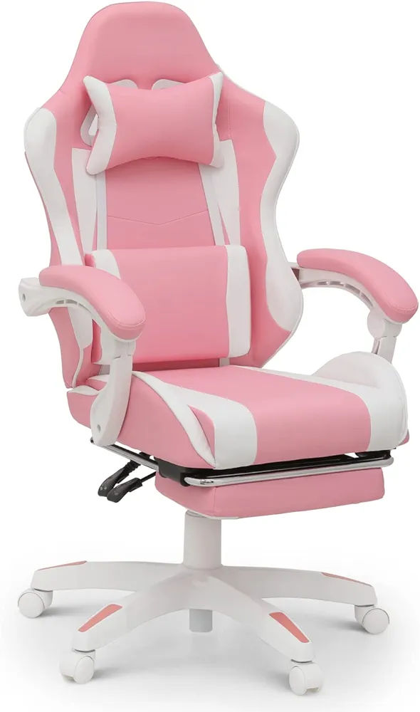 MoNiBloom Gaming Chair with Headrest & Lumbar Support Ergonomic Computer Racing Chair with Footrest, Adjustable Hight Leather Swivel Computer Chair for Adult Teen Office or Gaming