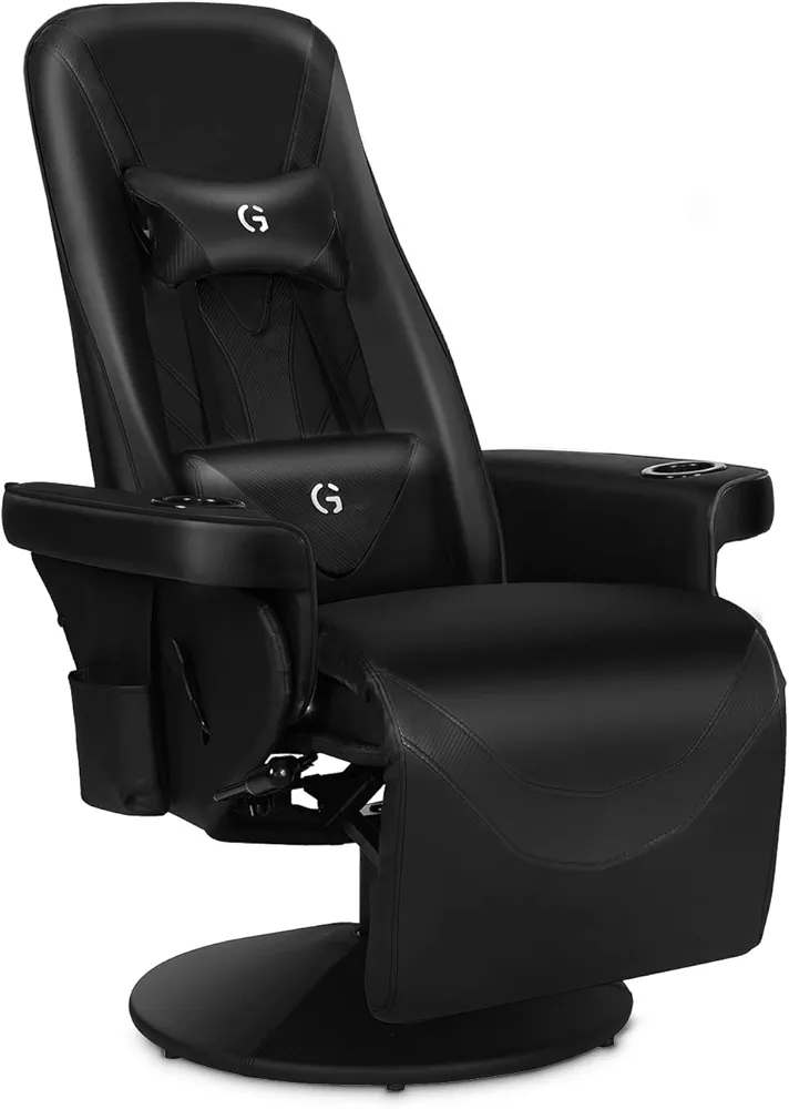 Modern-Depo Queen Throne Racing Gaming Chair, PU Leather High Back Recliner, Ergonomic Swivel Chair with Footrest and Adjustable Backrest, Lumbar Support, Headrest and Cupholders, Black