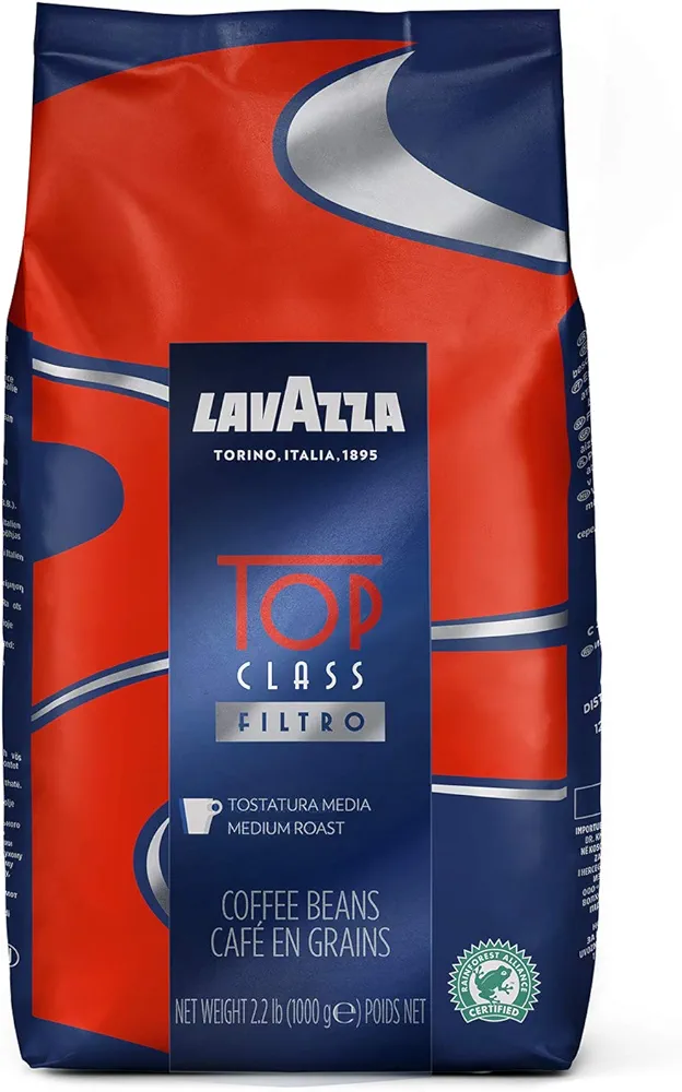 Lavazza Top Class Filtro Whole Bean Coffee Medium Roast 2.2LB Bag, 100% Natural Arabica, Milk chocolate and roasted hazelnut aromatic notes