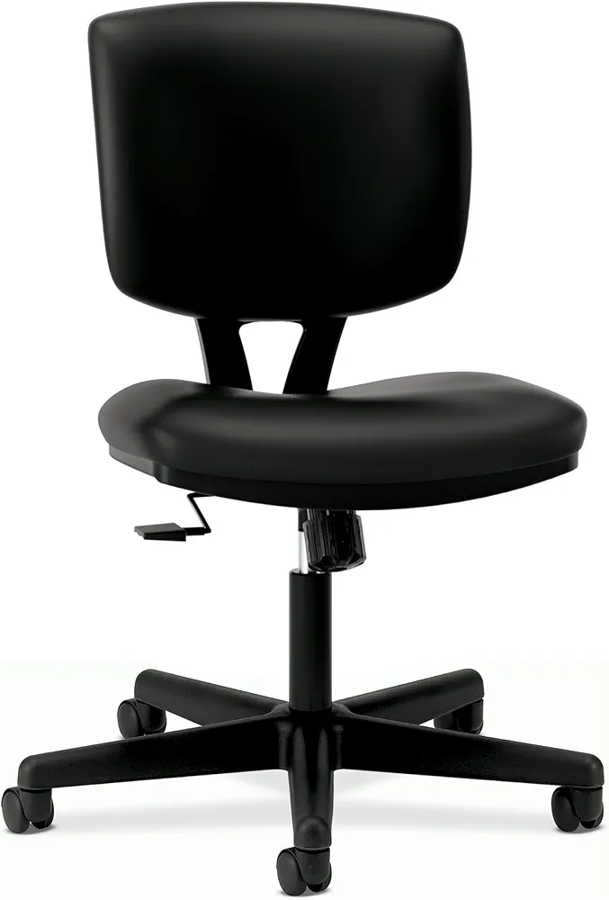 HON Volt Armless Desk Chair Small Office Chair No Arms Leather Task Chair - Ergonomic Office Chair Adjustable Synchro-Tilt Recline - Home Office Desk Chair with Wheels, Rolling Swivel Chair - Black
