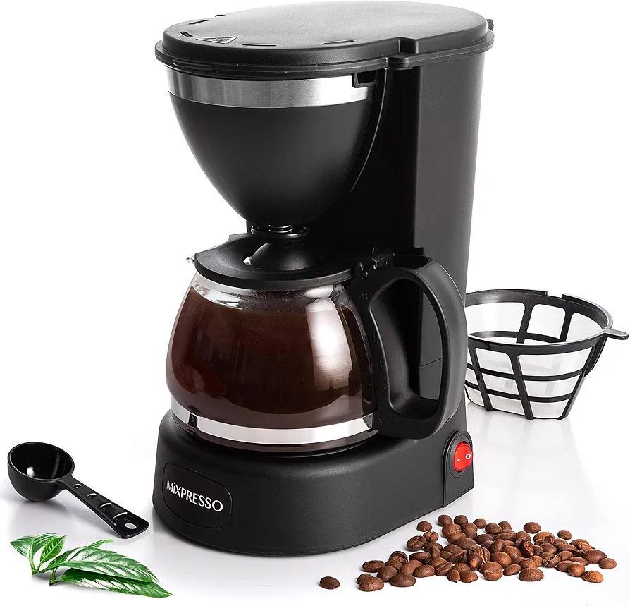 Mixpresso 5 Cup Coffee Maker 25 Oz, Mini Coffee Pot With Removable & Reusable Coffee Filter, Compact 5-Cup Drip Coffee Maker, Electric Coffee Maker 650w, Small Coffee Maker With Warming Plate