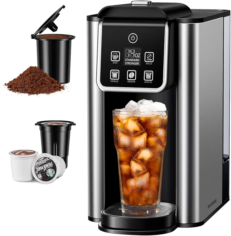SHARDOR Single Serve Coffee Maker, Hot and Iced Coffee Machine for K Cup Pods & Ground Coffee, 6 to 14 Oz Brew Sizes, with 50 oz Large Water Tank, Removable Drip Tray, Stainless Steel