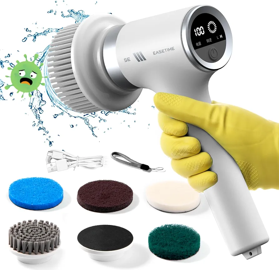 Electric Spin Scrubber for Cleaning, Bathroom Cleaning Brush with 5 Replaceable Heads, Horsepower Scrubber as Seen on TV, Rechargeable Power Scrubbers for Cleaning Kitchen/Toilet/Shower/Window/Tub