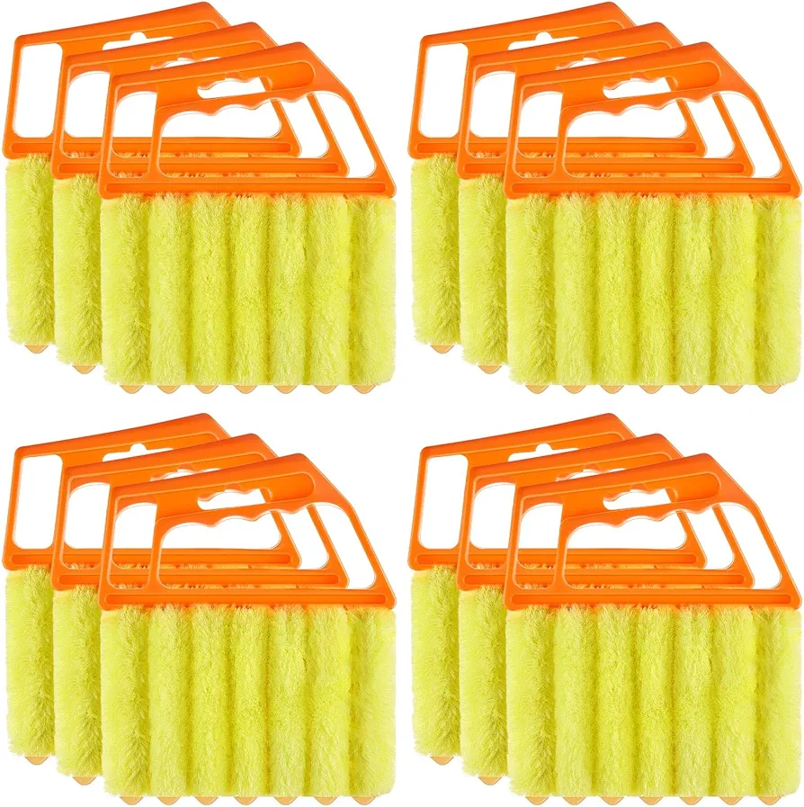 Maxdot 12 Pcs Blind Cleaner Duster Tool, 7 Finger Dusting Cleaner Tool, Handheld Blind Dusters for Cleaning, Washable Mini Cleaner Brush for Air Conditioner Wood Blinds Window Dust Dirt, Yellow