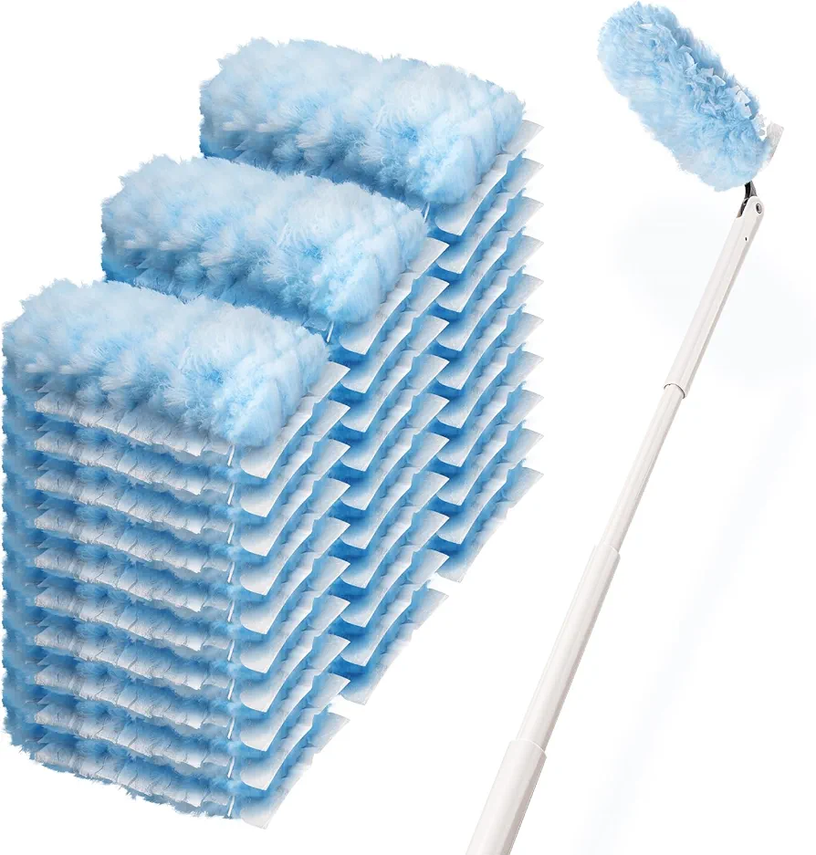 Duster Refills, 30 Count Duster Refills Kit, 360 Heavy Duty Duster Refills, Disposable Microfiber Duster Refills,Feather Duster Kit with 1 Extended Handle