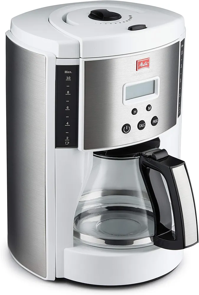 Melitta Aroma Enhance Drip Coffee Maker, with Glass Carafe, 10 Cups Capacity, White