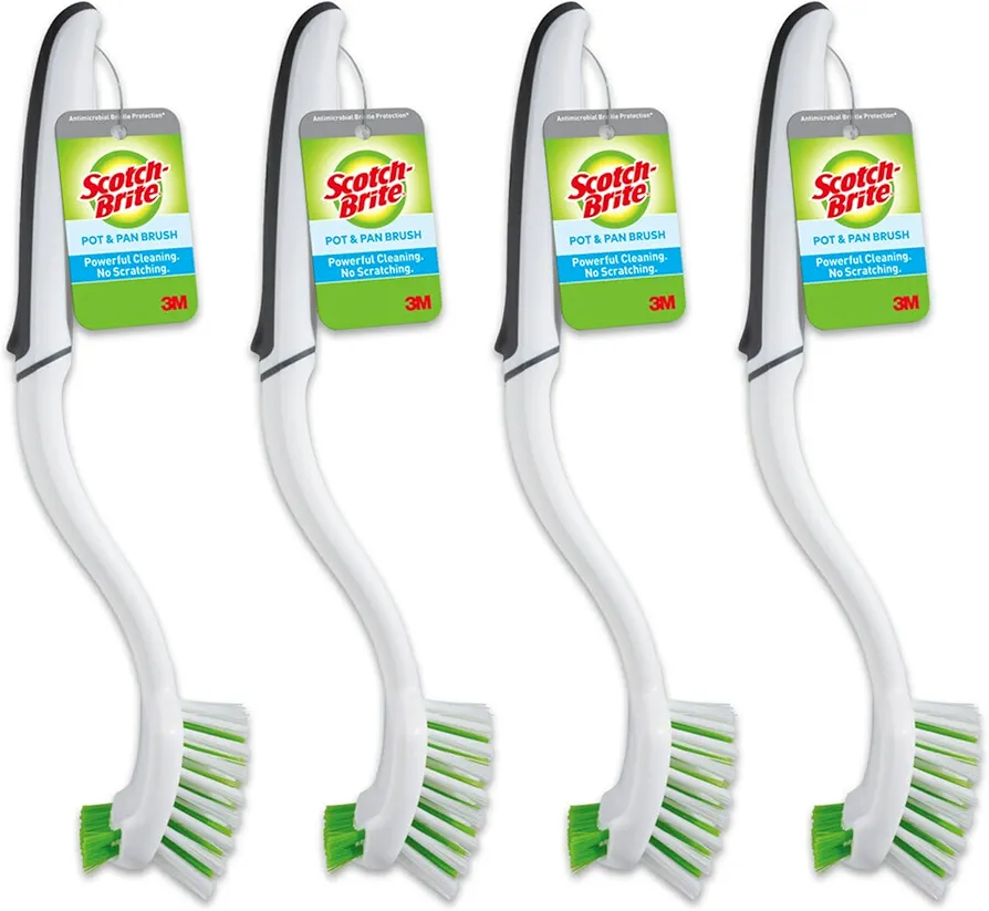 Scotch-Brite Pot Pan & Dish Brush, Scrub Brushes for Cleaning Kitchen and Washing Dishes, 4 Count