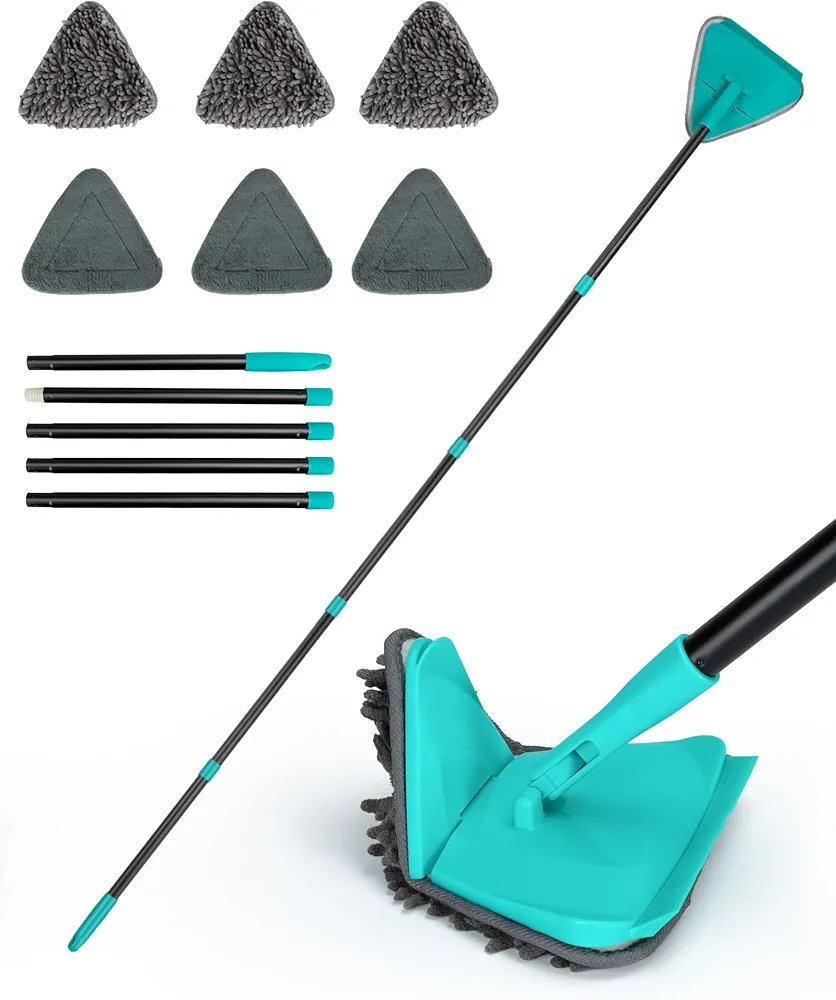 MAVRIZ Wall Mop with 80" Long Handle Baseboard Cleaner Tool with 6 Replacement Microfiber Chenille Pads 360° rotatable Wall Cleaner Mop for Ceiling Window Floor