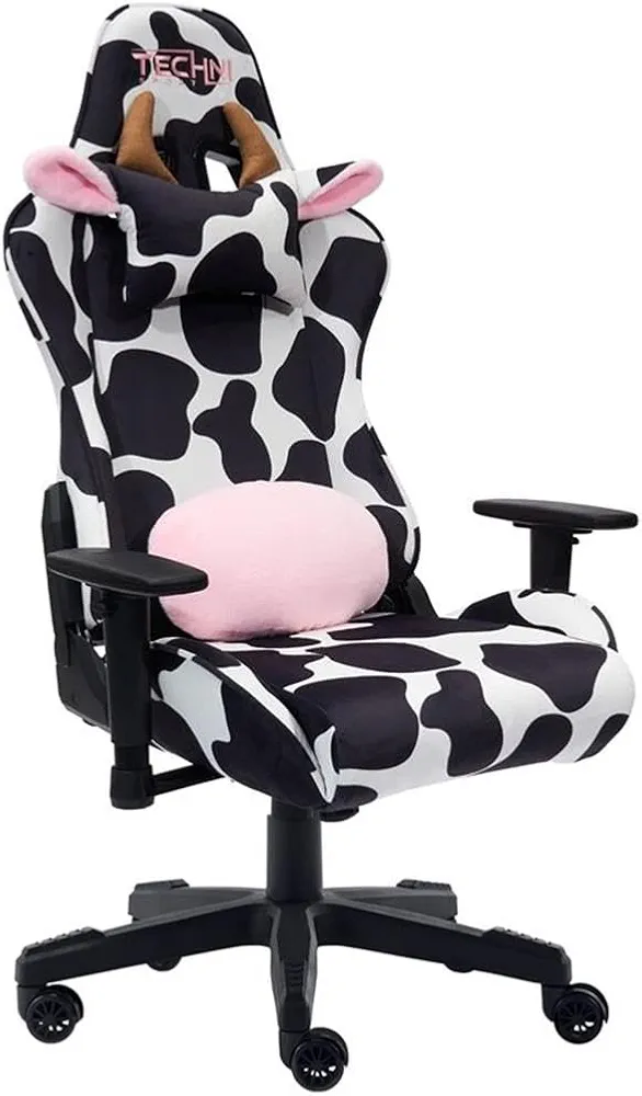 Pemberly Row Modern Cow Print Fabric Gaming Chair Black/White