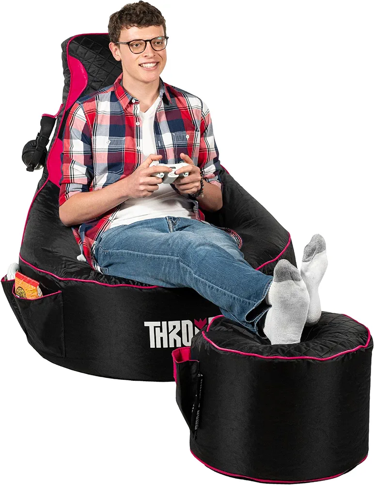 Gaming Bean Bag Chair + Matching Footstool - [Cover ONLY No Filling] - Adult Size - High Back - Gamer Beanbag Gaming Chair