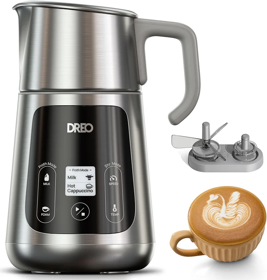 Dreo BaristaMaker Milk Frother, All-in-1, 15oz/450ml Hot/Cold Electric Foam Maker for Coffee, Latte Art-level Microfoam, Automatic Milk Warmer, Dairy/Plant-Based Milk, 30+ Drinks, Dishwasher Safe