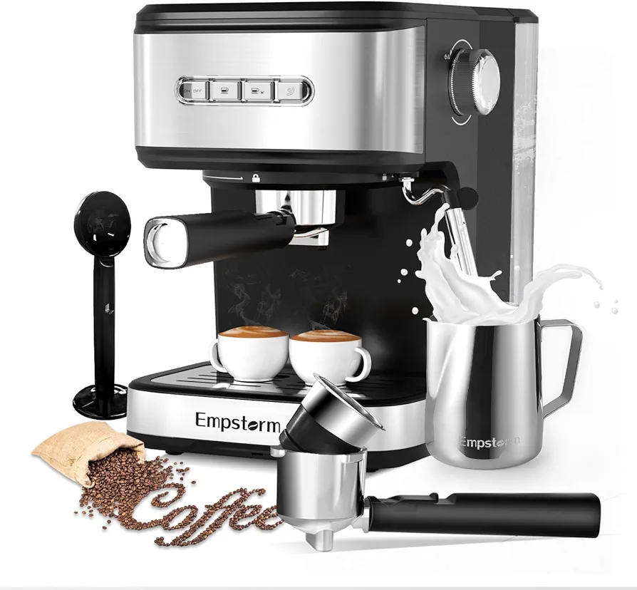Espresso Machine 20 Bar, 2 in 1 Espresso Maker with Milk Frother Steam Wand for Latte and Cappuccino, Powder and Capsule Portafilter, 50oz Removable Water Tank Coffee Machine for Home