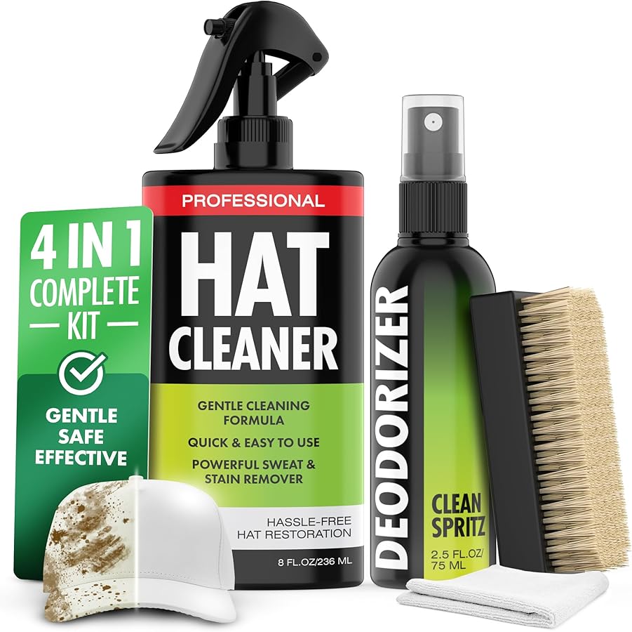 4-in-1 Professional Hat Cleaning Kit, Removes Dirt and Stains, Gentle Hat Cleaner, Brush & Microfiber Cloth