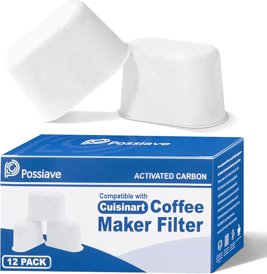 12 Pack Cuisinart Compatible Coffee Filter Replacement by Possiave - Charcoal Water Filter for Cuisinart - Fits all Cuisinart Coffee Machines