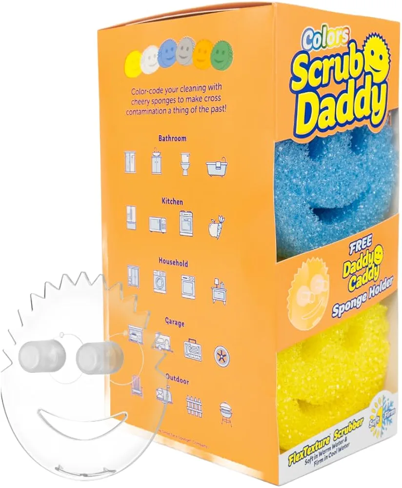 Scrub Daddy Colors Sponges 6ct + Daddy Caddy - Scratch-Free Multipurpose Dish Sponge + Sponge Holder - BPA Free & Made with Polymer Foam - Stain & Odor Resistant Kitchen Sponge