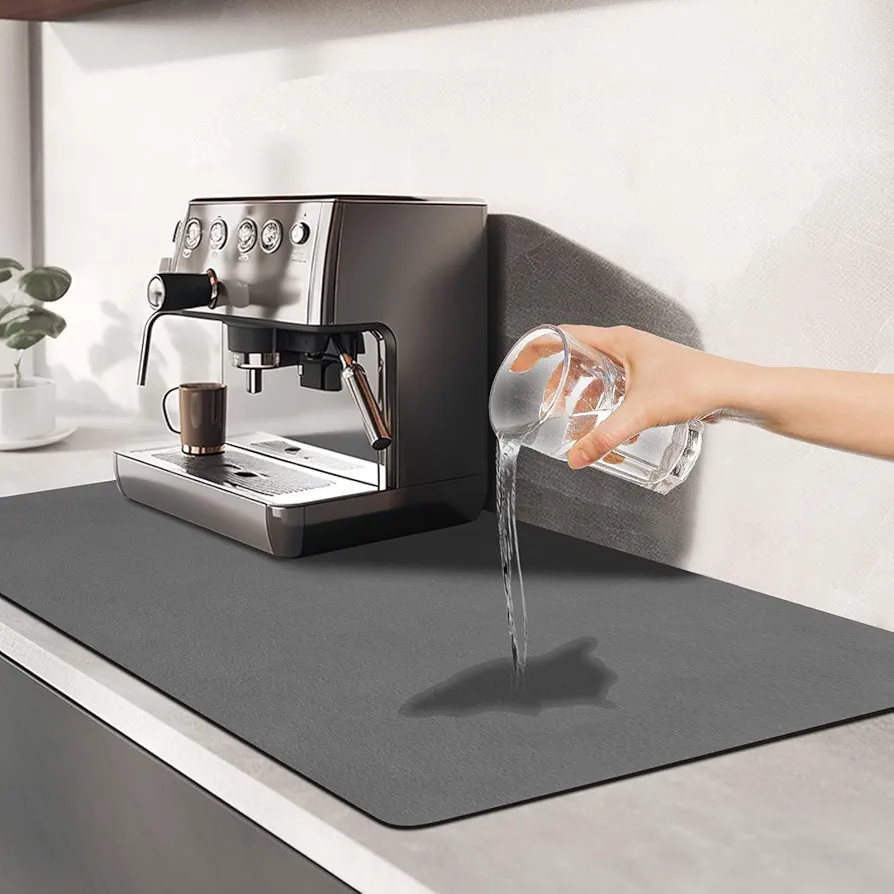 Coffee Mat Dish Drying Mats for Kitchen Counter Under Sink Mats for Kitchen Waterproof Coffee Bar Accessories Fit Under Coffee Maker Coffee Machine Coffee Bar (Deep Gray, 16""*21.6"")