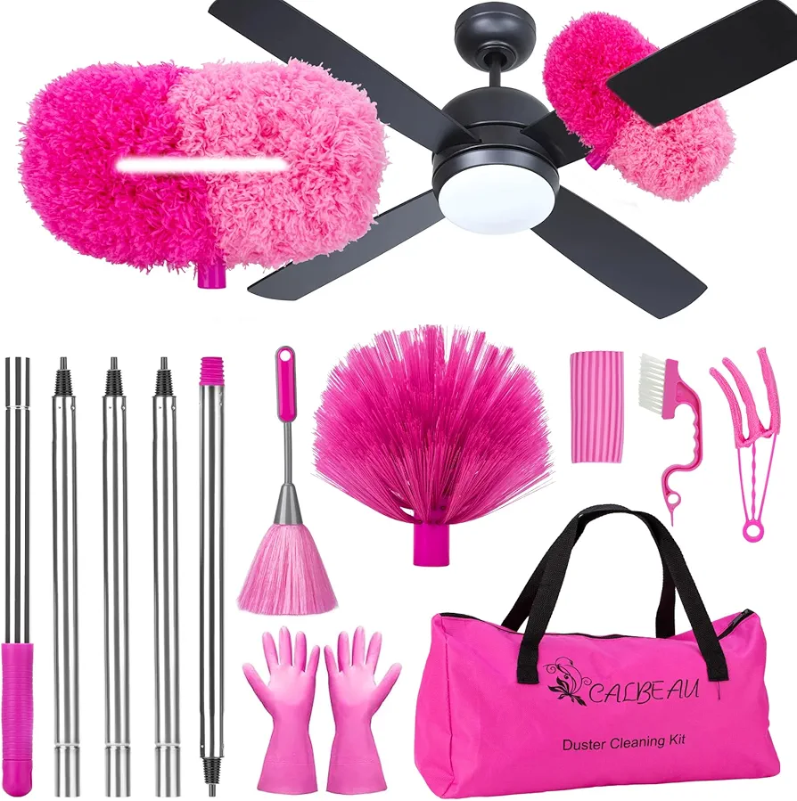 Ceiling Fan Cleaner Duster with 60 inch Extension Pole, Dusters for Cleaning High Ceiling Fan Blades, Cobweb Duster for Spider Web Removal, Dusters Kit with Storage Bag, Cleaning Tools for Families