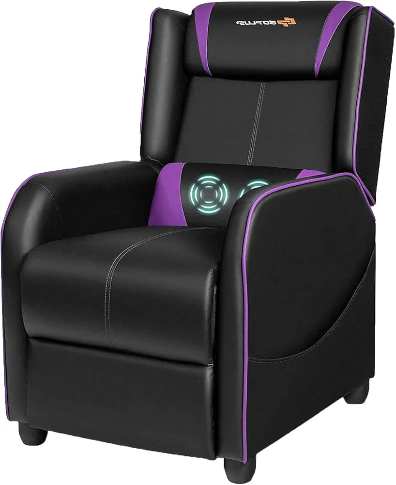 Massage Gaming Recliner Chair, Recliner Seat w/Massage Lumbar Cushion, Footrest, Adjustable Single Recliner Sofa w/Remote Control, PU Leather Game Chair for Office or Gaming (Purple)