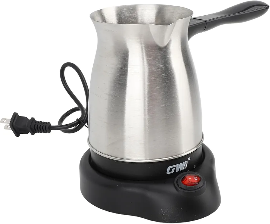 Turkish Coffee Pot, Stainless Steel Arabic, Greek & Turkish Electric Coffee Maker Machine Pot, 600ml Coffee Tea Warmer Kettle with Removable Anti Scald Handle Cordless Base for Home & Travel