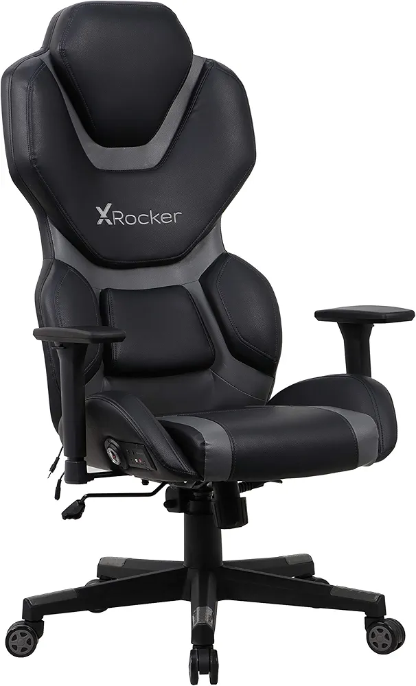 X Rocker Zeta PC Office Gaming Chair, Adjustable Seat and Armrest, Swivel Base, Faux Leather, 780201, 27.36" x 27.56" x 48.43", Black and Gray