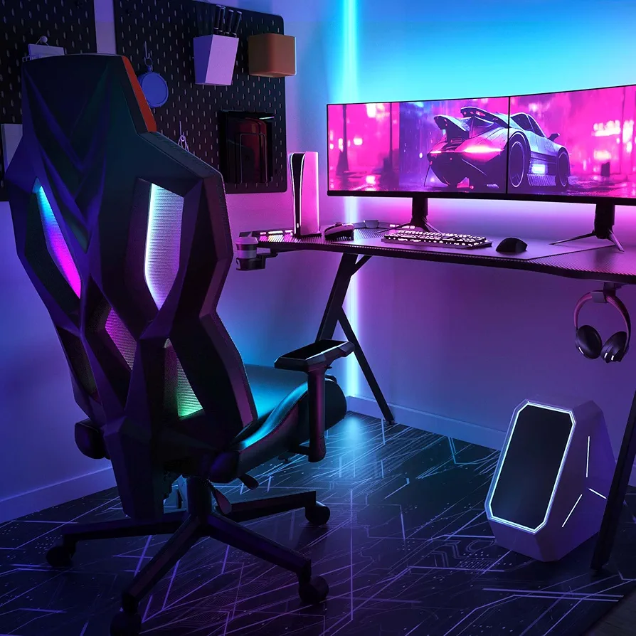 Dowinx RGB Gaming Chair and Table Combo, Ergonomic Computer Chair and RGB Gaming Computer Table with Carbon Fiber Surface