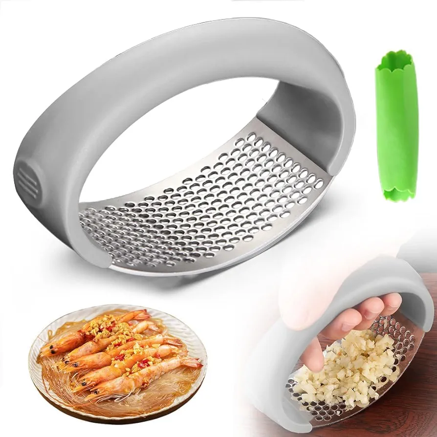 Stainless Steel Garlic Crusher - Garlic Crusher, 2025 Upgraded Home Kitchen Utensils Portable Manual Garlic Crusher, Home & Kitchen Garlic Press (1, Gray)
