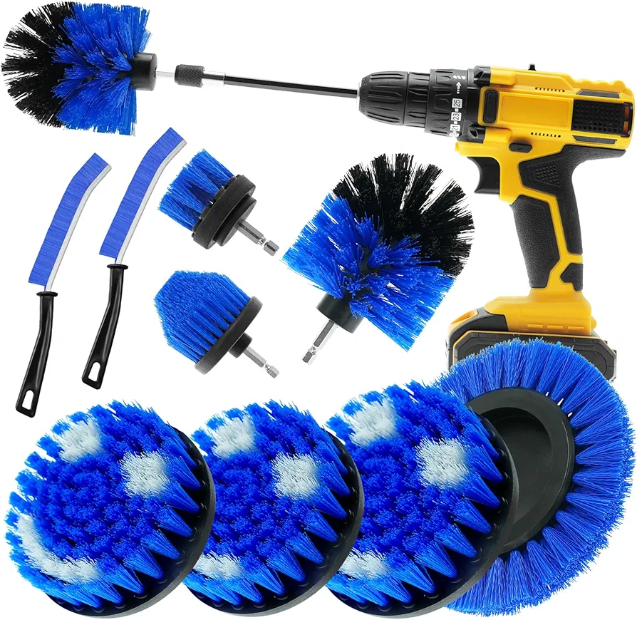 10 Pack Drill Brush, Drill Scrubber Brush Kit, Drill Cleaning Brush Attachment Set, Drill Brush Attachments for Cleaning Grout, Floor, Tub, Shower, Tile, Sink, Bathroom, Kitchen, Car, Blue