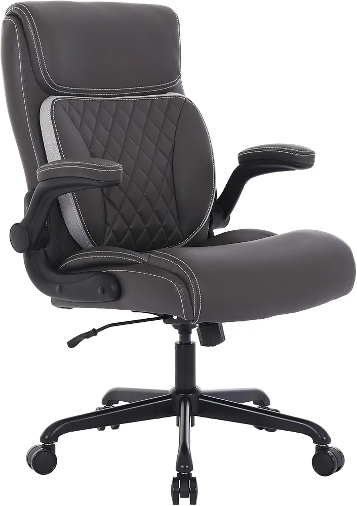 Executive Office Chair, PU Leather Computer Chair with Lumbar Support, Ergonomic Home Office Desk Chairs, Flip-up Armrests and Adjustable Height, Youchauchair High Back Work Chair, Brown